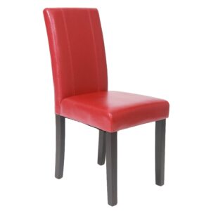 Roundhill Furniture Urban Style Solid Wood Leatherette Padded Parson Chair, Red, Set of 2