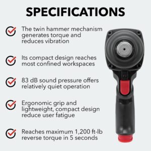 M7 NC-6236Q Air Impact Wrench, 3/4-inch Air Impact Gun with Forward-Reverse Switch, High Torque Wrench with Twin Hammer Clutch, Ergonomic Pneumatic Impact Wrench, Air Tool for Auto Mechanics