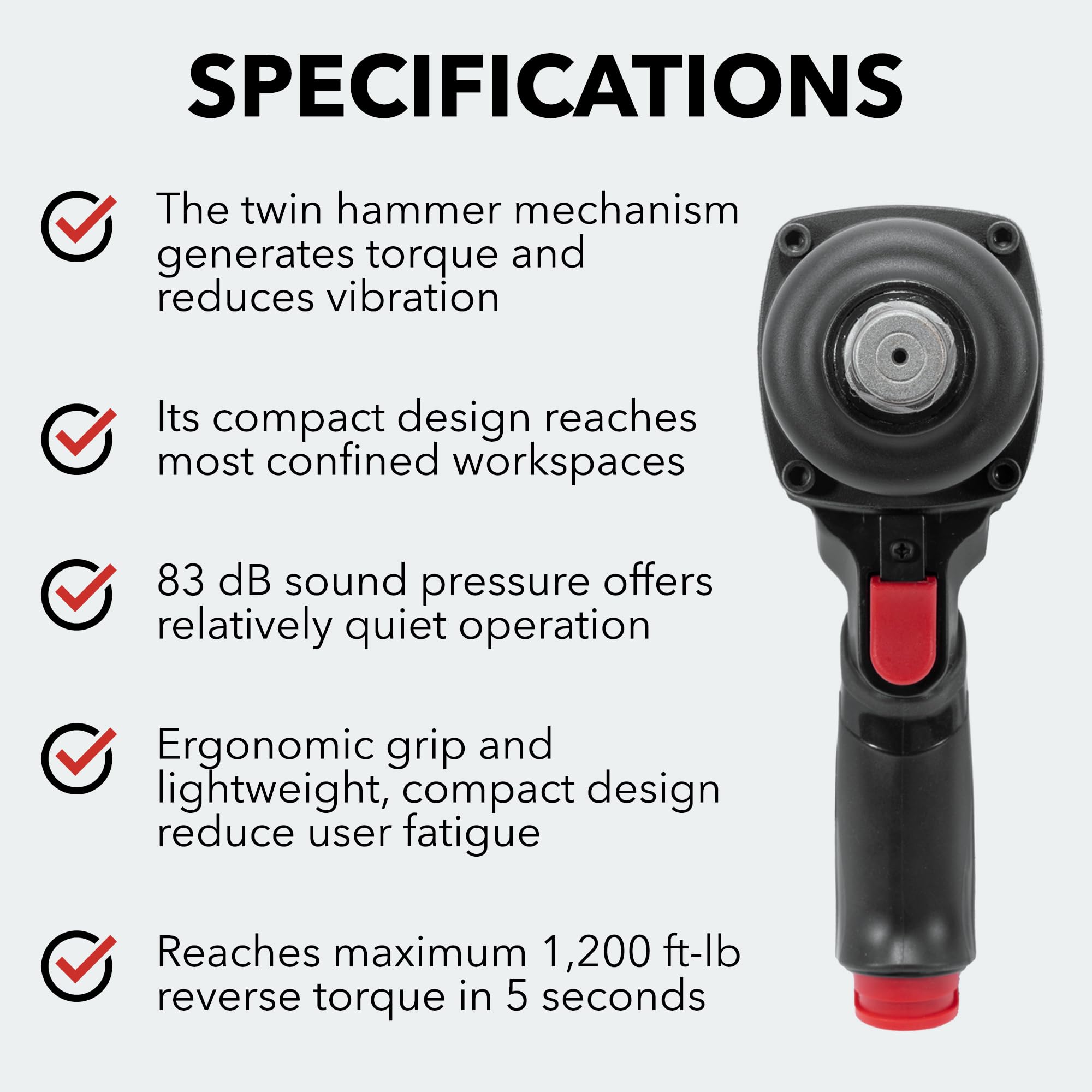 M7 NC-6236Q Air Impact Wrench, 3/4-inch Air Impact Gun with Forward-Reverse Switch, High Torque Wrench with Twin Hammer Clutch, Ergonomic Pneumatic Impact Wrench, Air Tool for Auto Mechanics