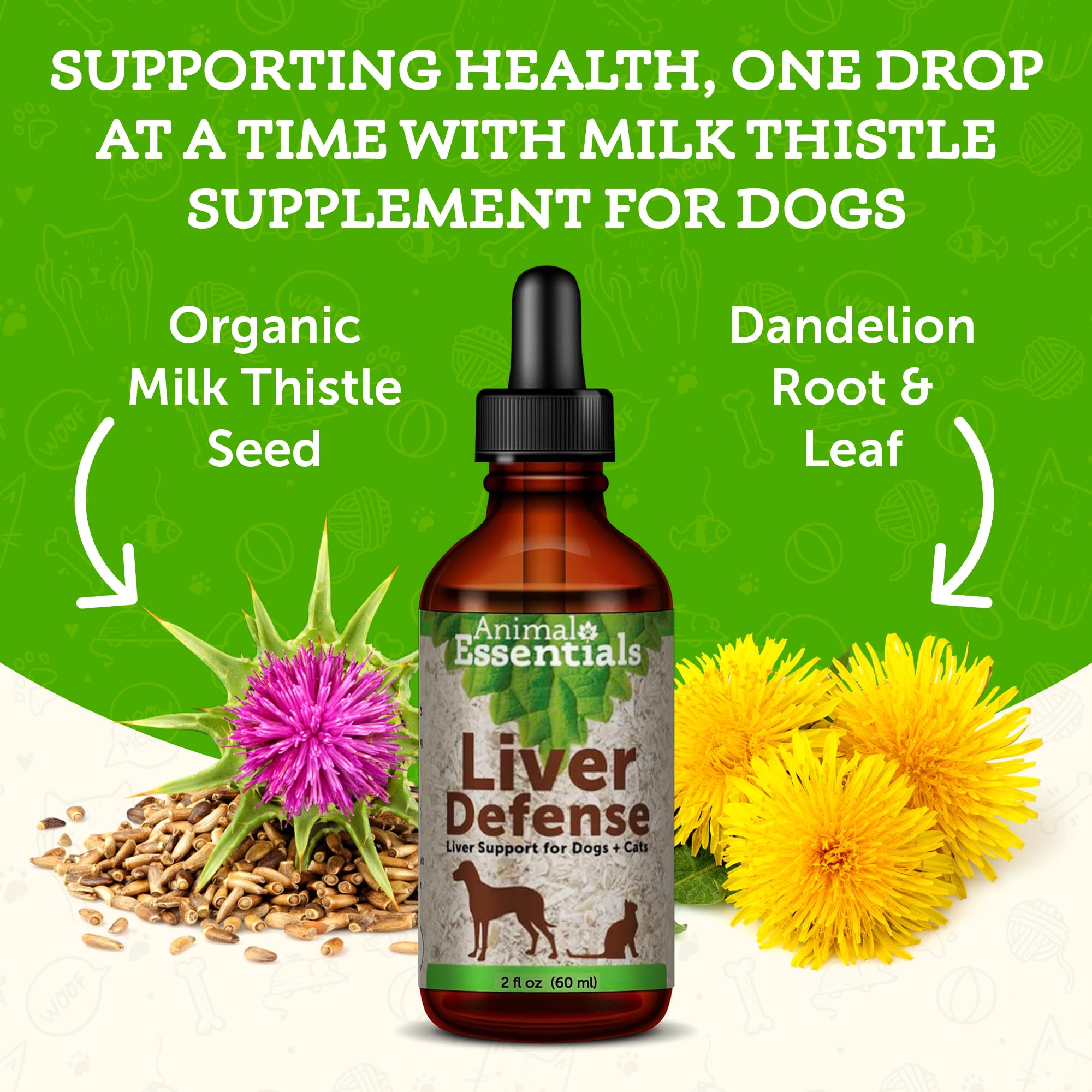 Animal Essentials Liver Defense for Dogs & Cats - Liver Support, Milk Thistle, Dandelion, Liquid Supplement, Detox Blend, Liver Cleanser - 2 Fl Oz