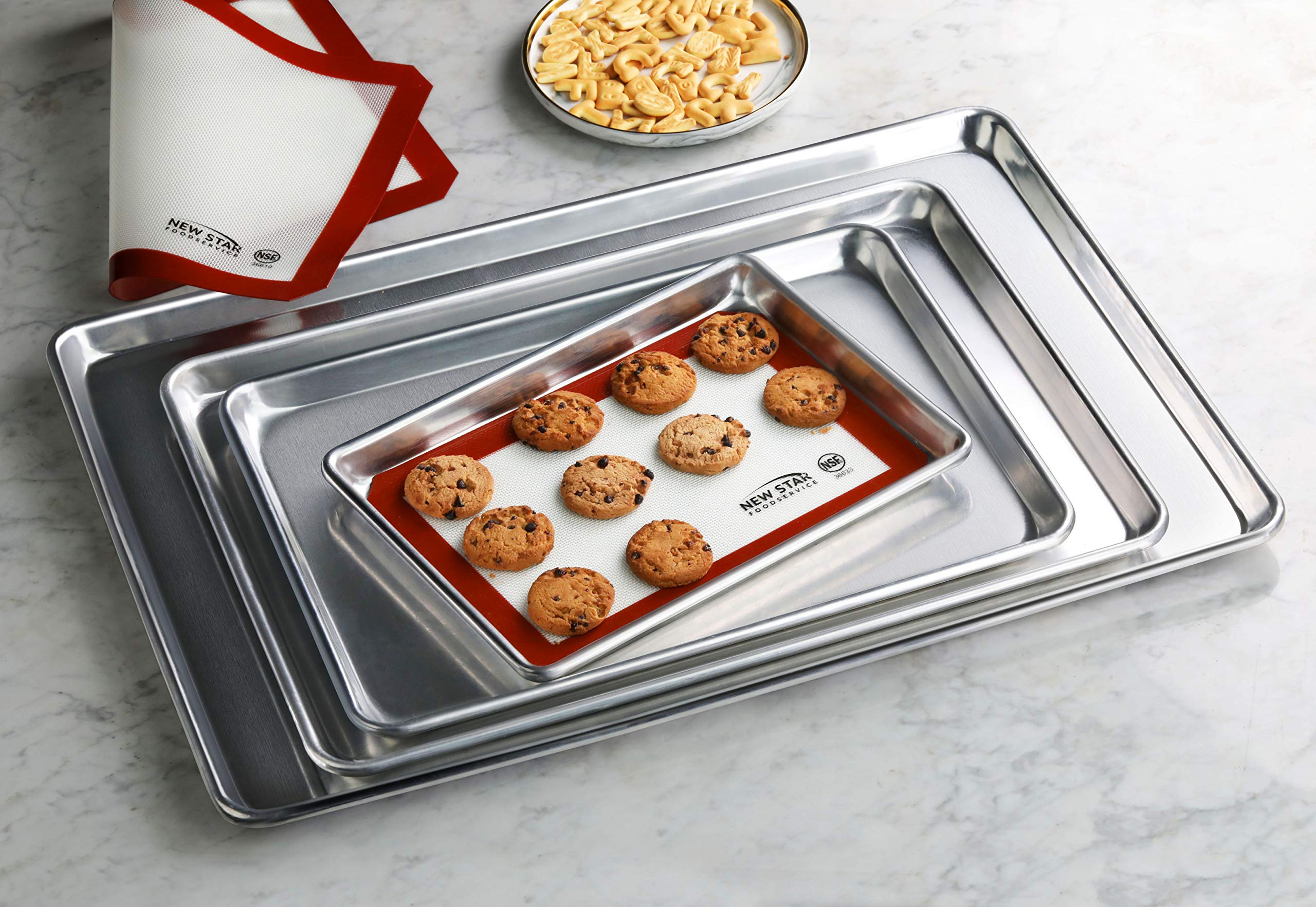 New Star Foodservice 36930 Commercial-Grade 18-Gauge Aluminum Sheet Pan/Bun Pan, 18" L x 26" W x 1" H (Full Size) Pack of 12 | Measure Oven (Recommended)