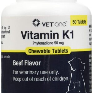 Vet One Vitamin K1 Chewable Tablets - Vitamin K1 for Dogs, Beef-Flavored Chewable Vitamins For Cats and Dogs (50 Tablets, Phytonadione 50mg)