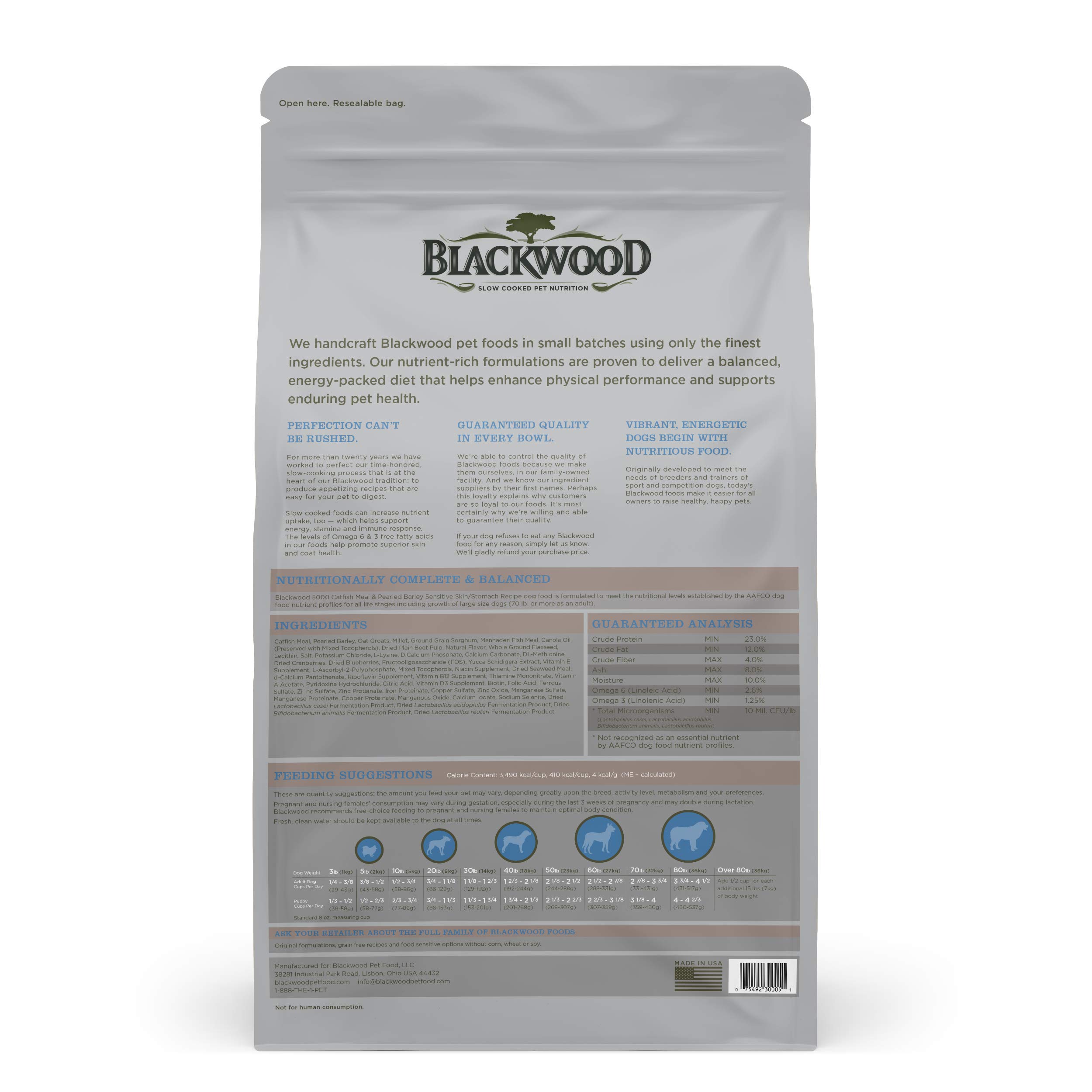 Blackwood Special Diet All Life Stages Dry Dog Food, 15Lb., Catfish & Pearled Barley Recipe, Sensitive Skin and Stomach, Grain Free Dog Food