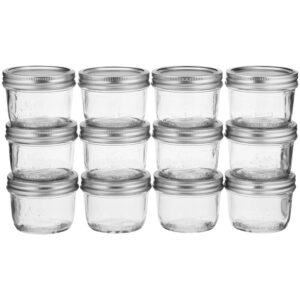 kerr wide mouth half-pint glass mason jars 8-ounces with lids and bands 12-count per case (1-case)