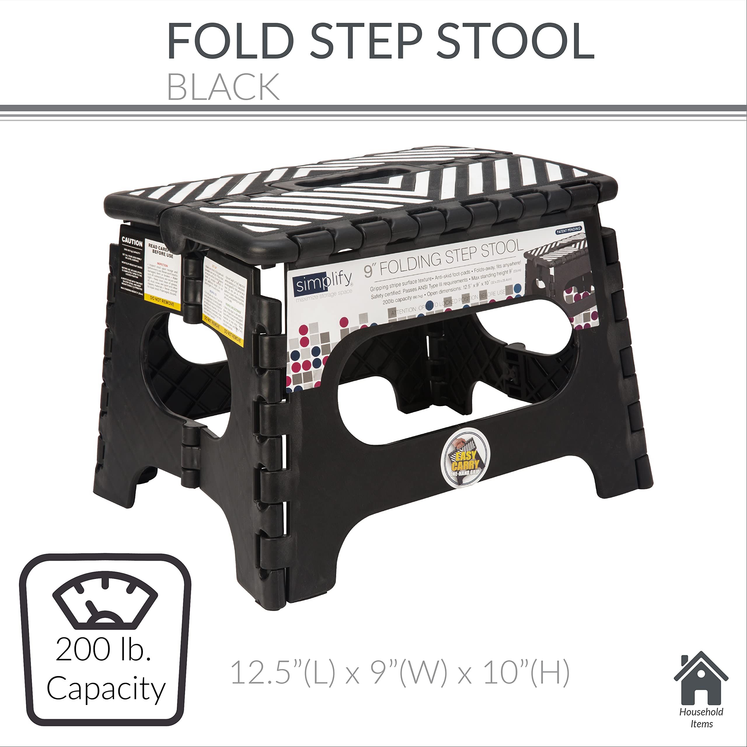 Simplify Folding Step Stool-Lightweight, Sturdy and Safe, Carrying Handle, Easy to Open, for Kitchen, Bathroom, Bedroom, Kids or Adults