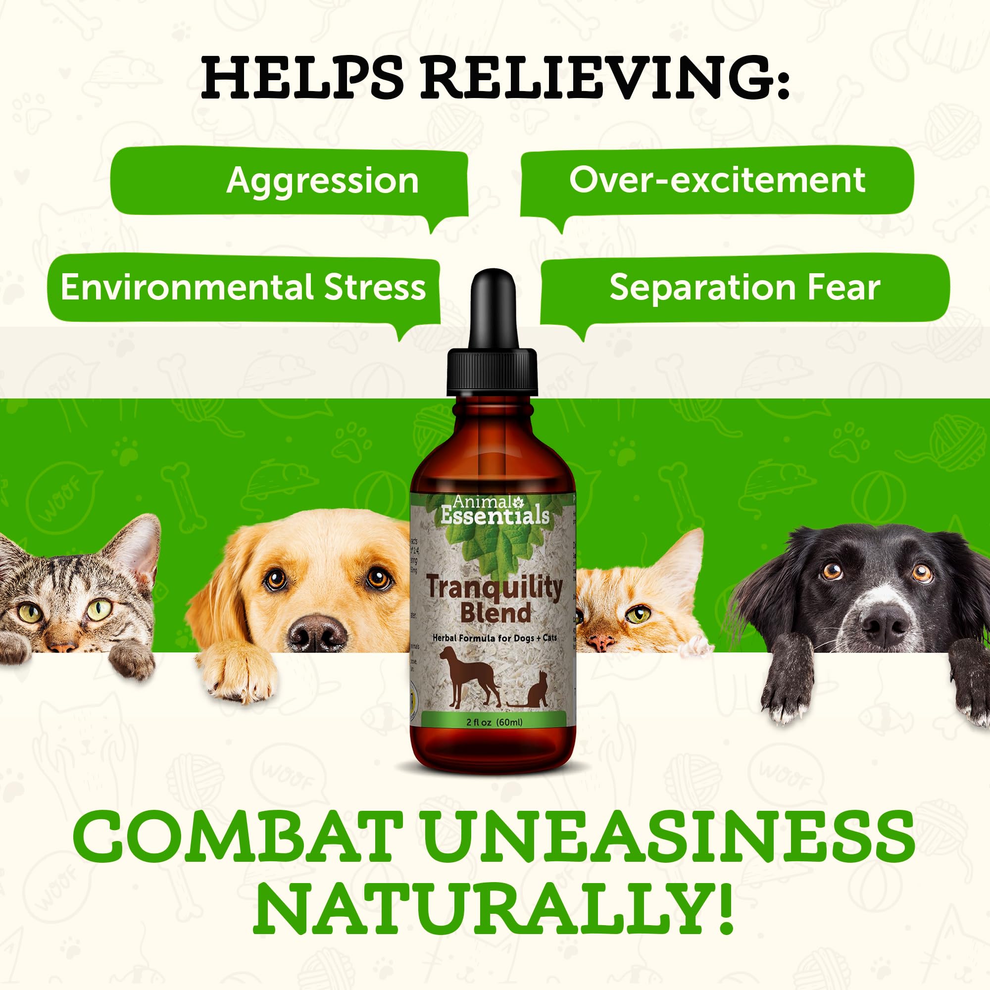 Animal Essentials Tranquility Blend for Dogs & Cats - Calming Supplement, Valerian Root, Liquid Drops, Herbal Formula - 2 Fl Oz