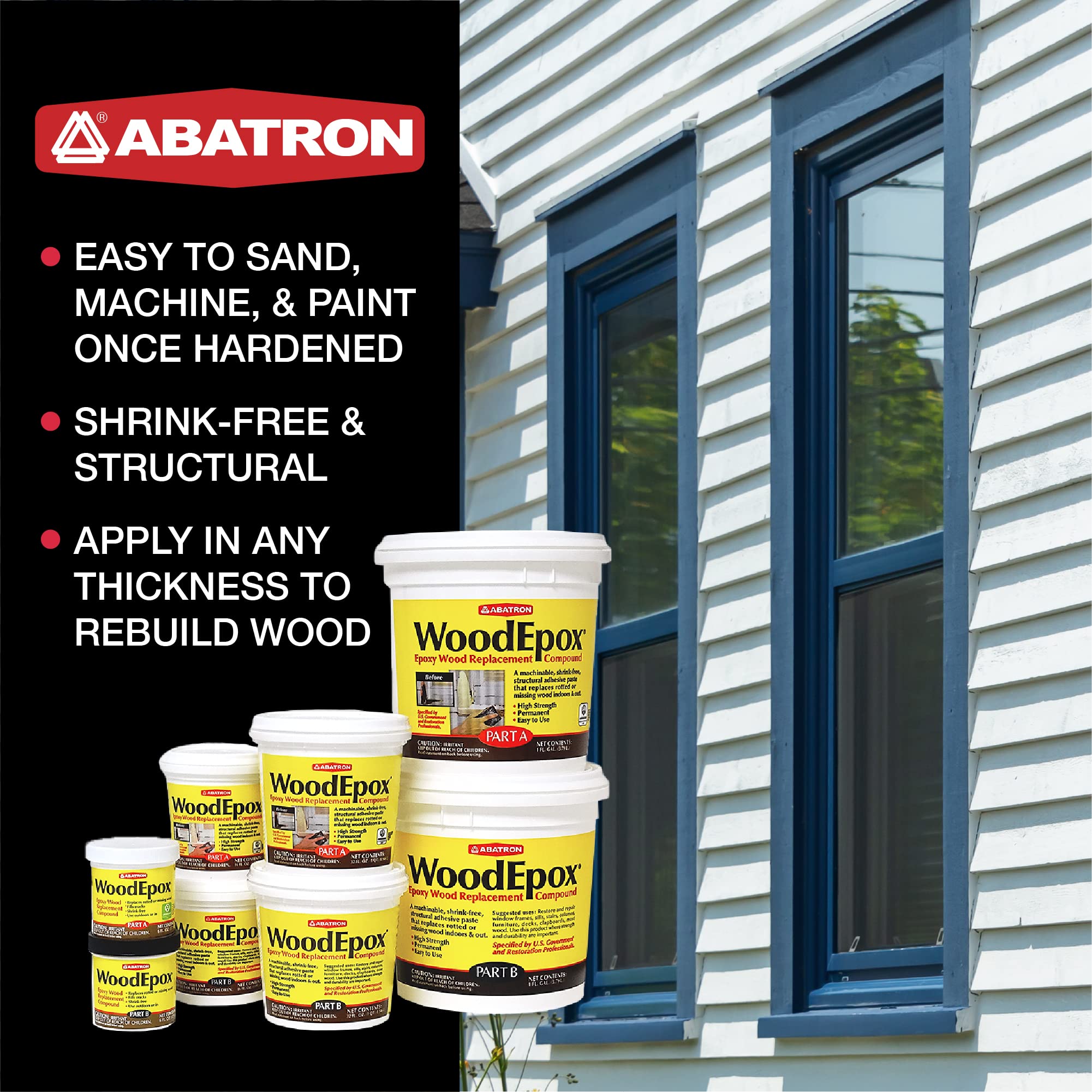 Abatron WoodEpox Kit - 2 Quart - 2-Part Structural Epoxy Adhesive Filler - Wood Filler Putty