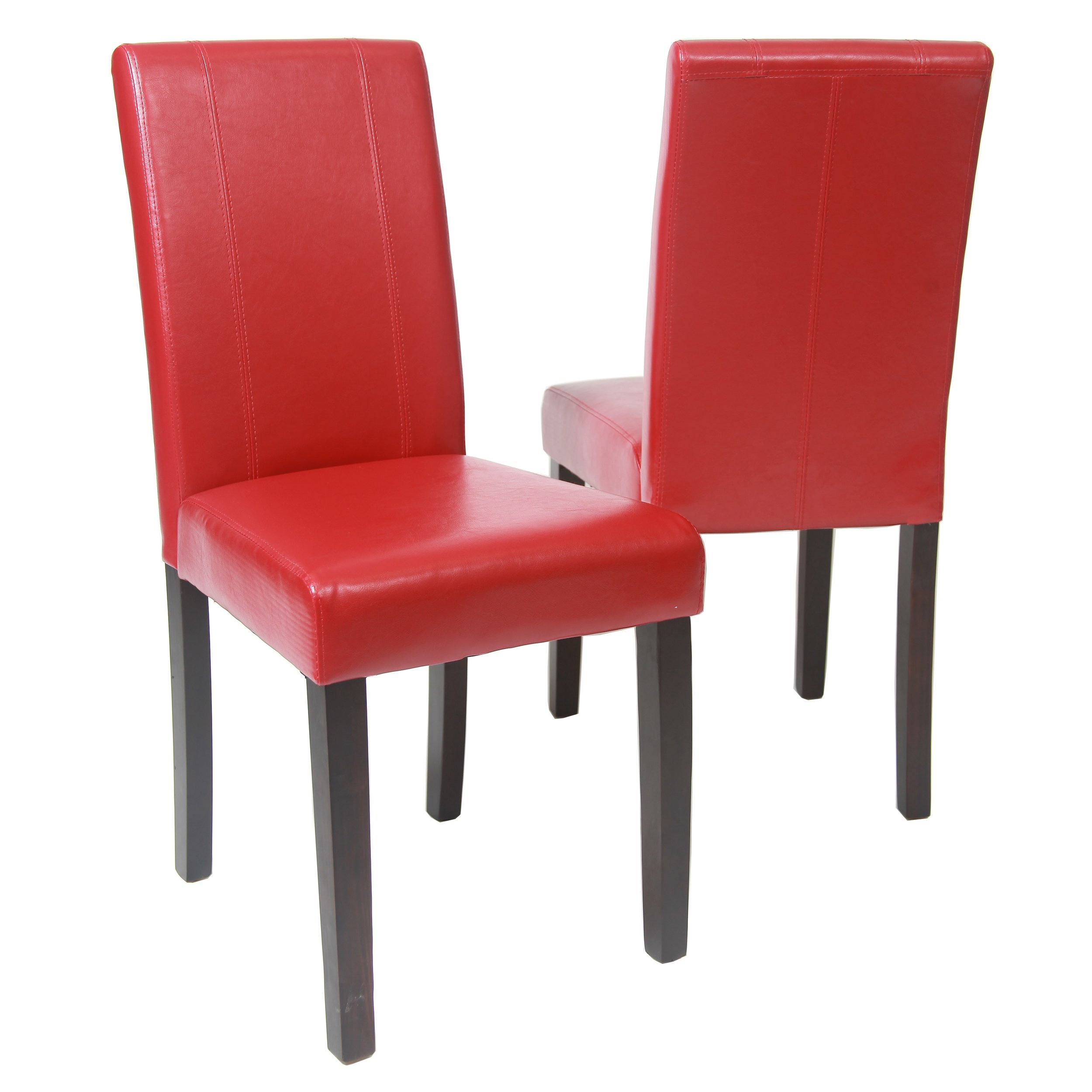 Roundhill Furniture Urban Style Solid Wood Leatherette Padded Parson Chair, Red, Set of 2