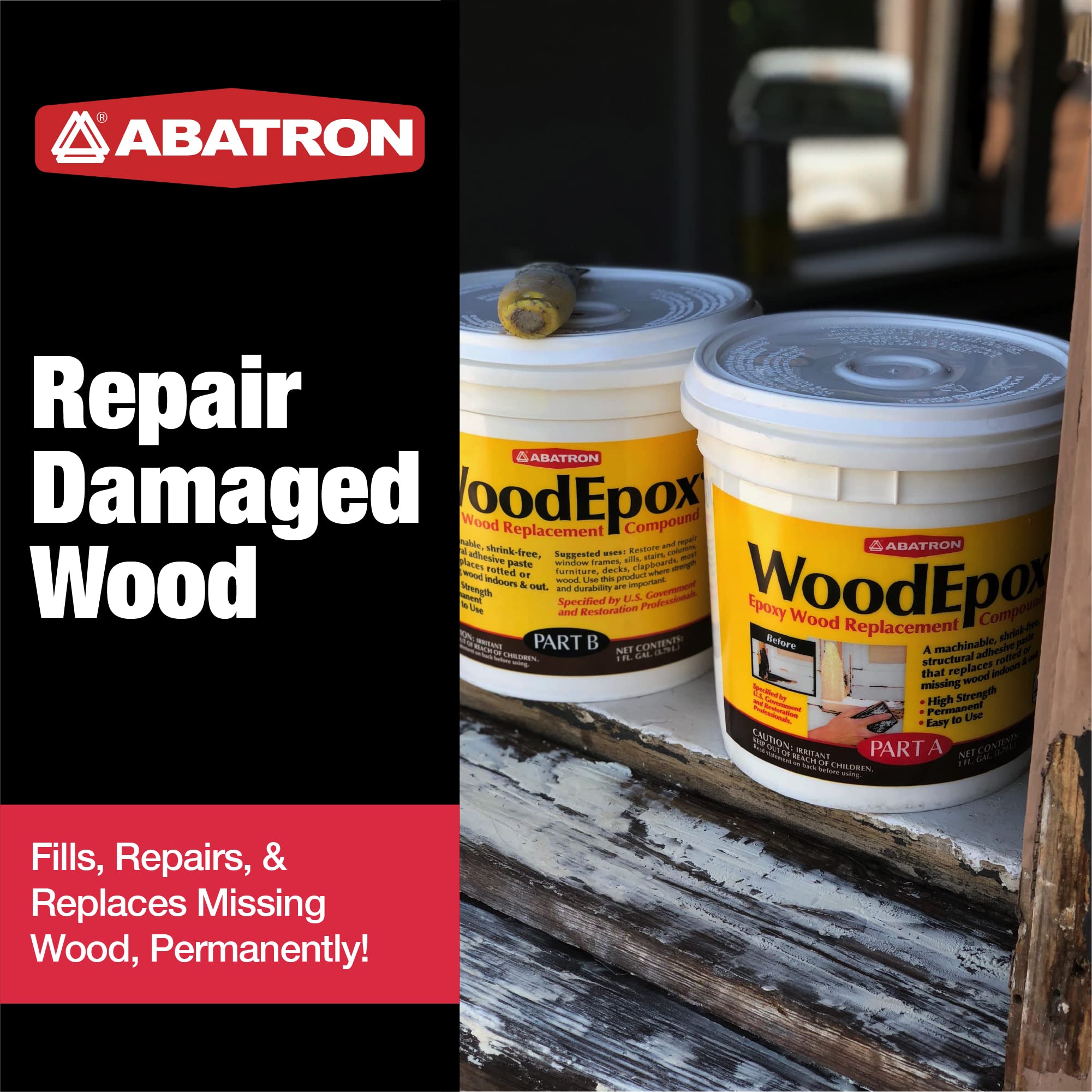 Abatron WoodEpox Kit - 2 Quart - 2-Part Structural Epoxy Adhesive Filler - Wood Filler Putty