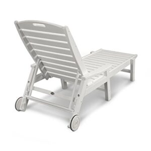 POLYWOOD NCW2280WH Nautical Outdoor Arms and Wheels, Stackable Lounge, White Chaise