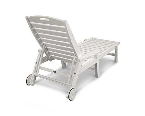 POLYWOOD NCW2280WH Nautical Outdoor Arms and Wheels, Stackable Lounge, White Chaise