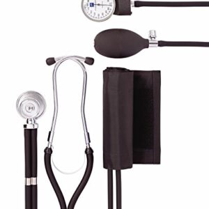 Medline Compli-Mates Professional Aneroid Sphygmomanometer and Sprague Rappaport Stethoscope Kit, Carrying Case Included, Adult Size, Black, 1 Kit