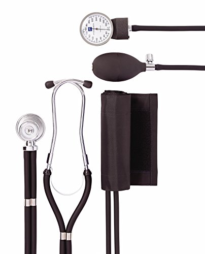 Medline Compli-Mates Professional Aneroid Sphygmomanometer and Sprague Rappaport Stethoscope Kit, Carrying Case Included, Adult Size, Black, 1 Kit