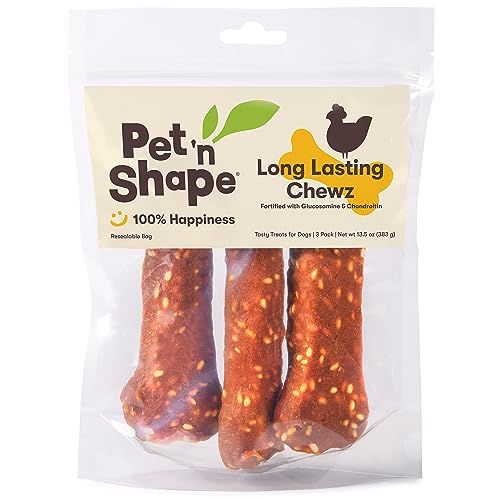 Pet 'n Shape Long Lasting Chewz Dog Treats - Chicken Wrapped Rawhide - 3 Bones, 6-Inch Long