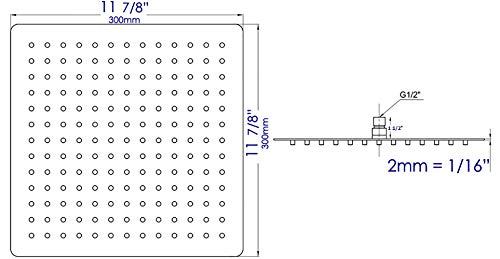 ALFI brand RAIN12S 12-Inch Solid Square Ultra Thin Rain Shower Head, Brushed Stainless Steel