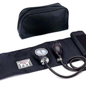 Santamedical Adult Deluxe Aneroid Sphygmomanometer - Professional Blood Pressure Monitor with Adult Black Cuff and Carrying case (Light Black)