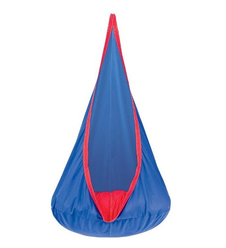 HearthSong Cocoon Hanging hammock chair, 66" H, Royal Blue with Cardinal Red Trim