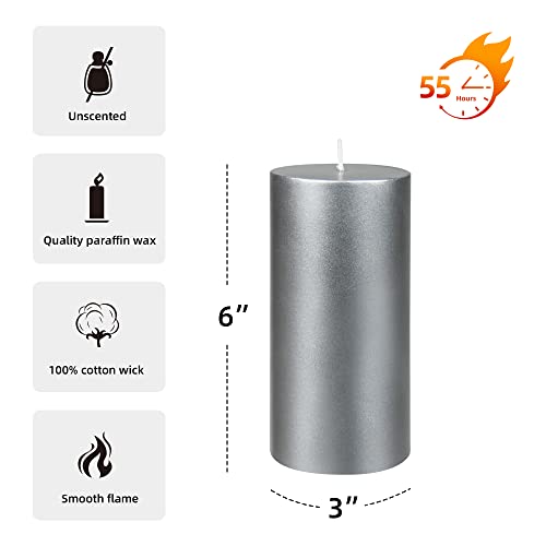 Zest Candle Pillar Candle, 3 by 6-Inch, Metallic Silver