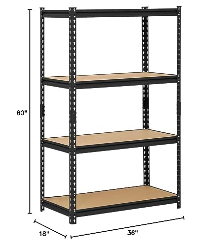 Edsal UR-364BLK Black Steel Industrial Shelving, 4 Adjustable Shelves, 3200 lb. Capacity, 60" Height x 36" Width x 18" Depth