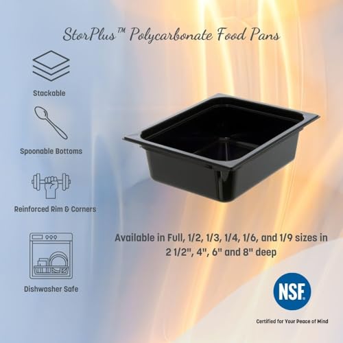 Carlisle FoodService Products Storplus Food Storage Container Food Pan, Chafing Pan for Catering, Buffets, Restaurants, Polycarbonate (Pc), 1/3 Size 6 Inches Deep, Black, (Pack of 6)