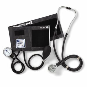 Medline Compli-Mates Professional Aneroid Sphygmomanometer and Sprague Rappaport Stethoscope Kit, Carrying Case Included, Adult Size, Black, 1 Kit