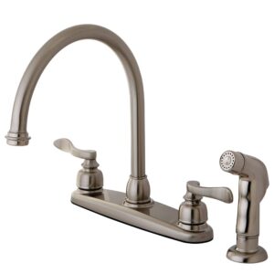 kingston brass kb8798nflsp nuwave french 8" c type kitchen faucet with sprayer, brushed nickel