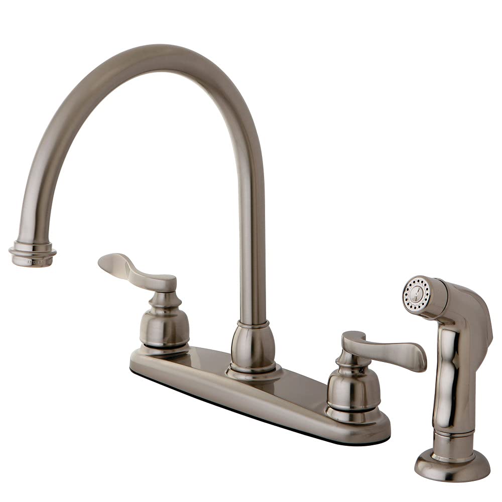 Kingston Brass KB8798NFLSP Nuwave French 8" C Type Kitchen Faucet with Sprayer, Brushed Nickel