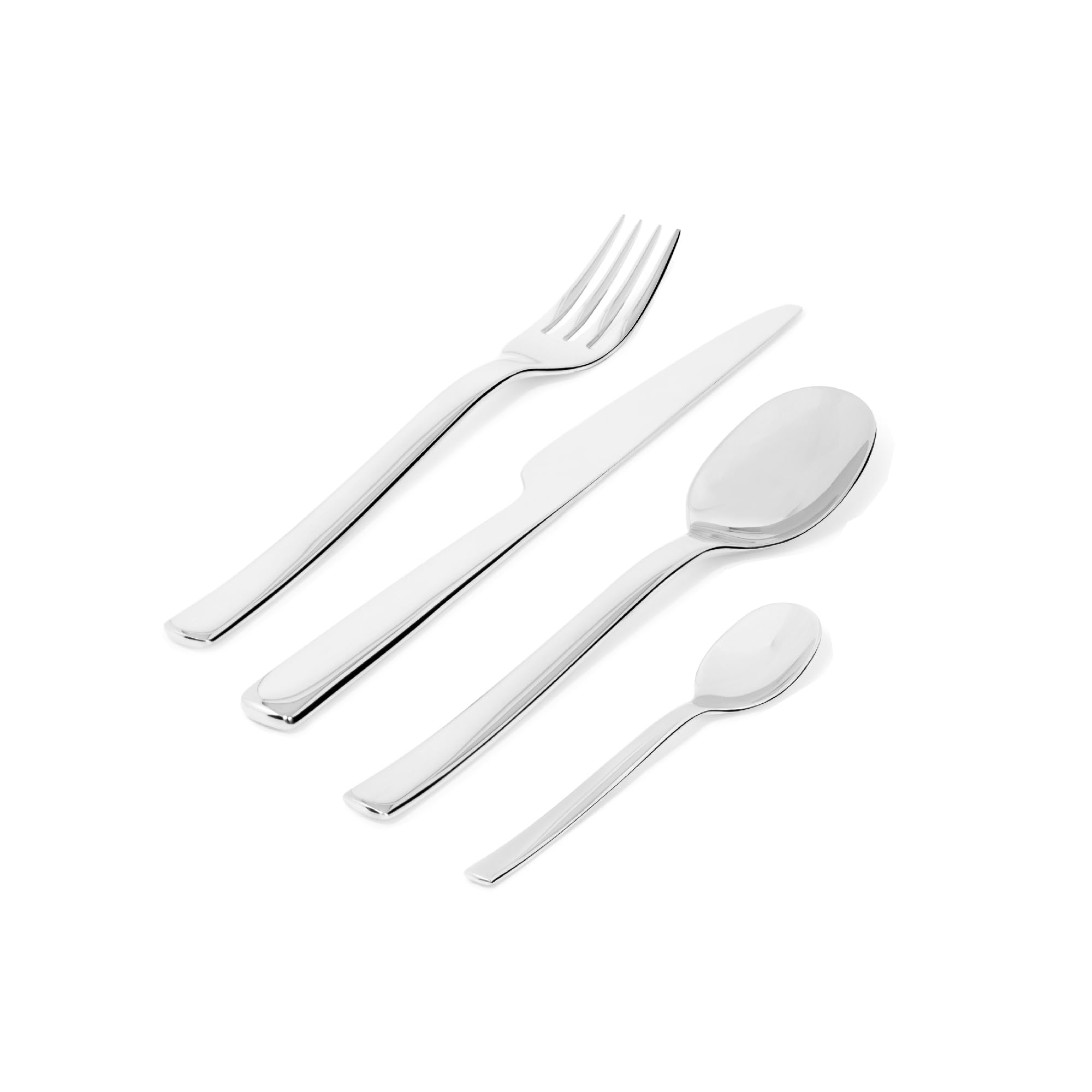 Alessi "Ovale" Flatware Set Composed Of Six Table Spoons, Table Forks, Table Knives, Coffee Spoons in 18/10 Stainless Steel Mirror Polished, Silver