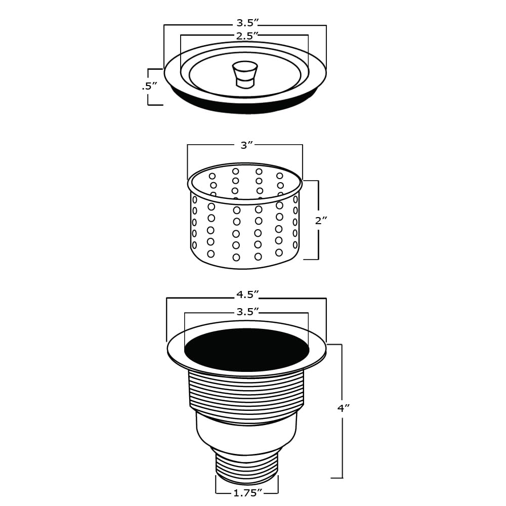 Ruvati RVA1025 Kitchen Sink Basket Strainer, Stainless Steel