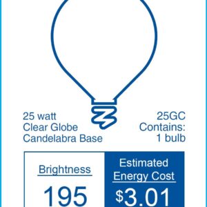 GE Incandescent Globe Light Bulbs, 25 Watt, G16.5, Vanity Lights (25 Pack)