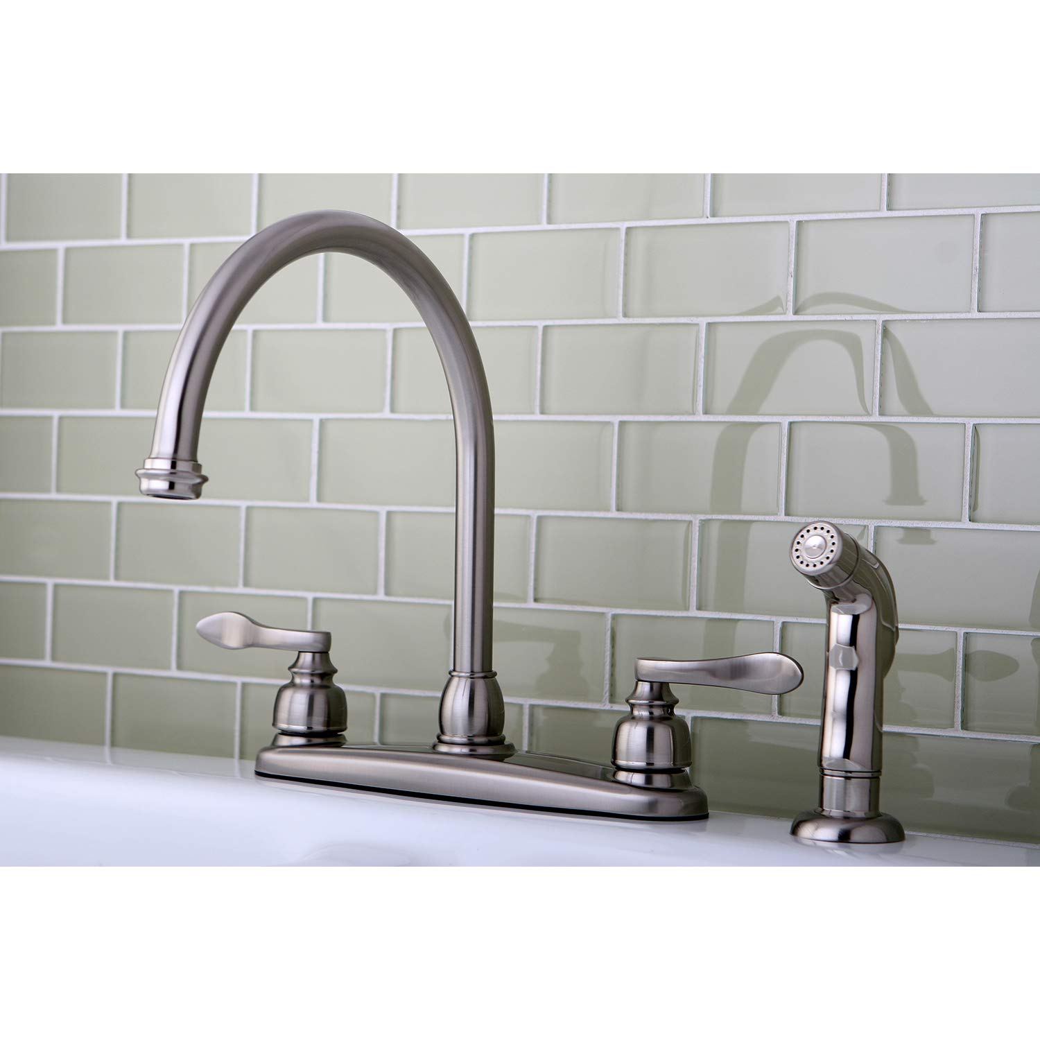 Kingston Brass KB8798NFLSP Nuwave French 8" C Type Kitchen Faucet with Sprayer, Brushed Nickel