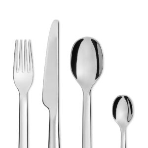 Alessi "Ovale" Flatware Set Composed Of Six Table Spoons, Table Forks, Table Knives, Coffee Spoons in 18/10 Stainless Steel Mirror Polished, Silver