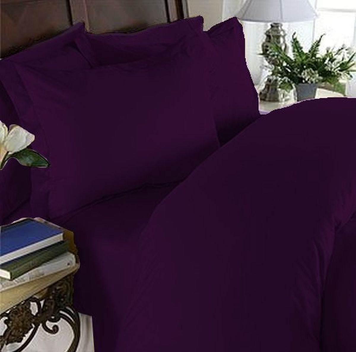 Elegance Linen 1200 Thread Count Queen Size Egyptian Quality 3pcs Duvet Cover, Purple