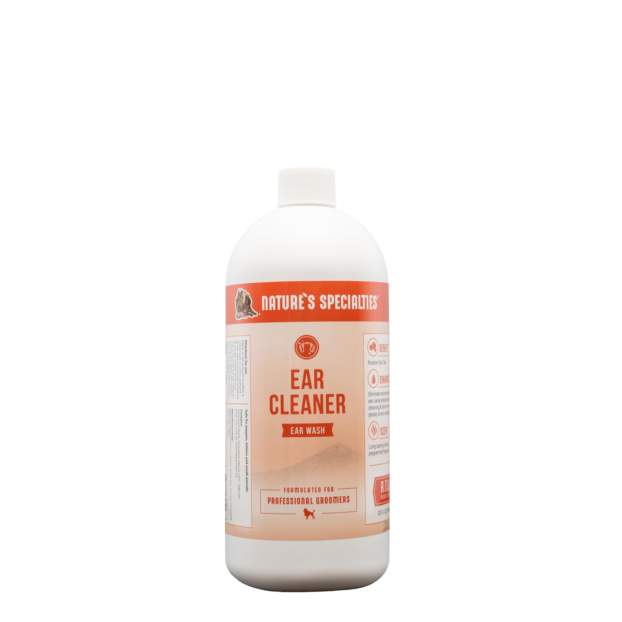 Nature's Specialties Dog Ear Cleaner Medicated Solution Non-Greasy Non-Irritation Made in USA Non-Toxic, 32 Ounces