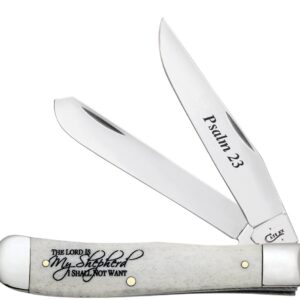 Case WR XX Pocket Knife Natural Smooth Bone Trapper W/Psalm 23 and Artwork Item #8795 - (6254 SS) - Length Closed: 4 1/8 Inches