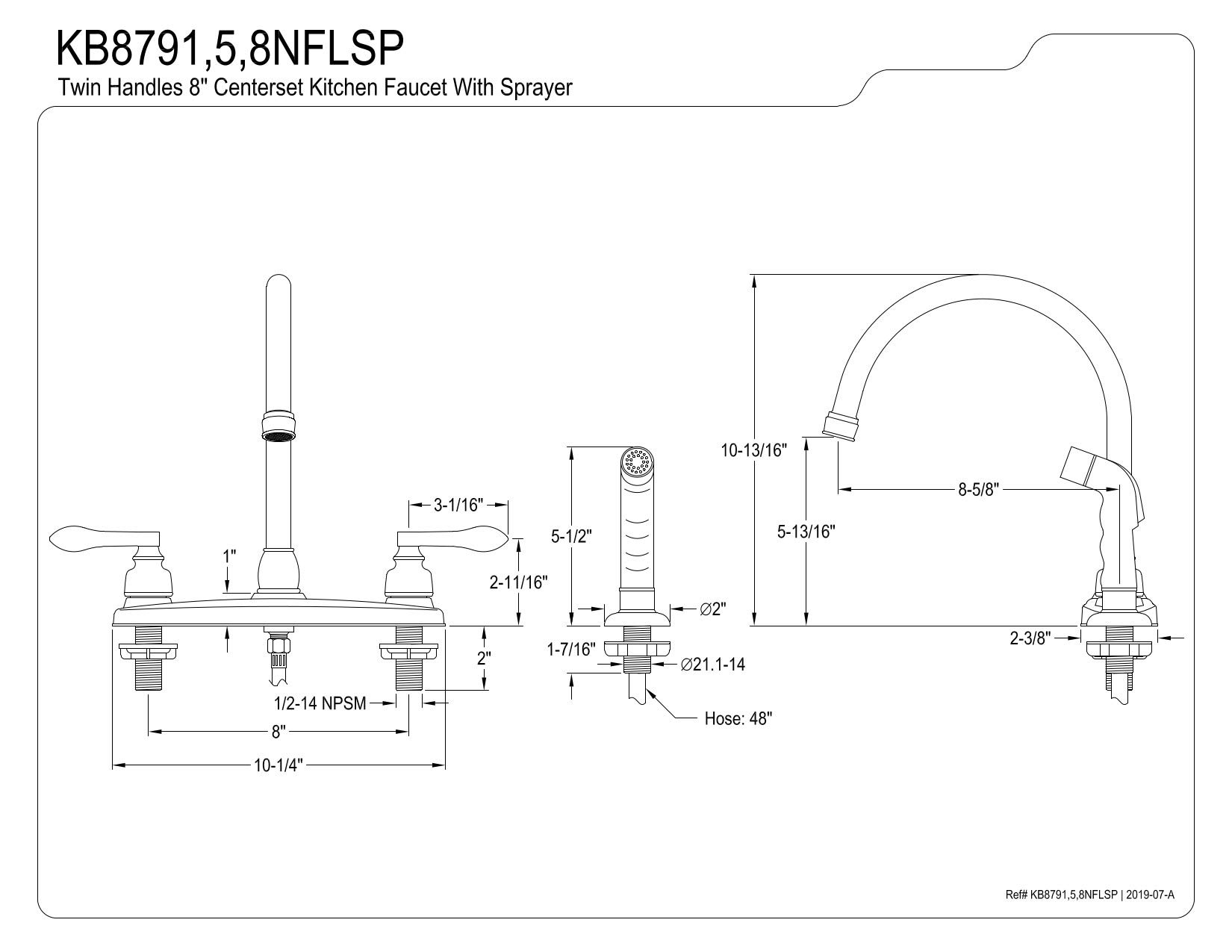 Kingston Brass KB8798NFLSP Nuwave French 8" C Type Kitchen Faucet with Sprayer, Brushed Nickel