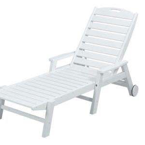 POLYWOOD NCW2280WH Nautical Outdoor Arms and Wheels, Stackable Lounge, White Chaise