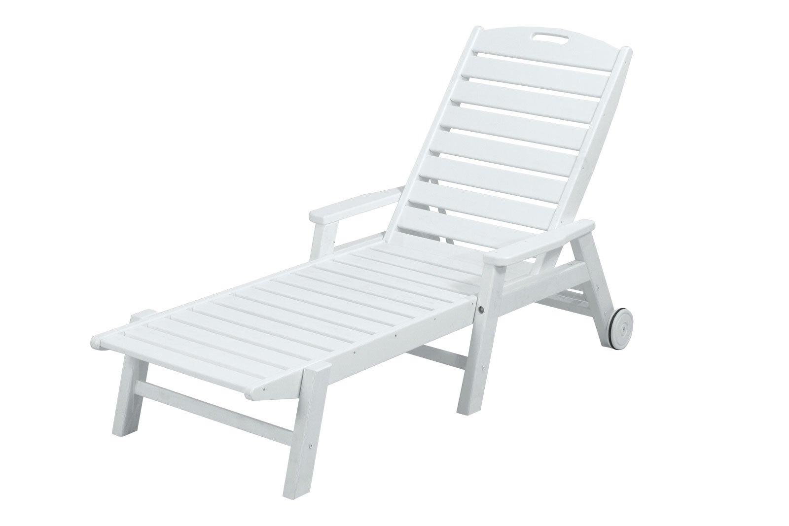 POLYWOOD NCW2280WH Nautical Outdoor Arms and Wheels, Stackable Lounge, White Chaise