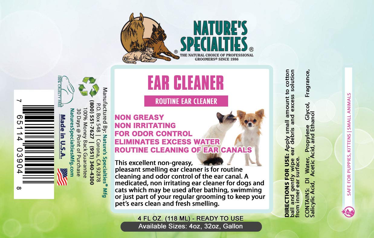 Nature's Specialties Dog Ear Cleaner Medicated Solution Non-Greasy Non-Irritation Made in USA Non-Toxic, 32 Ounces