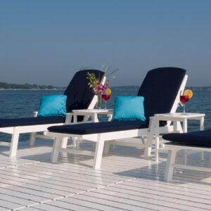 POLYWOOD NCW2280WH Nautical Outdoor Arms and Wheels, Stackable Lounge, White Chaise