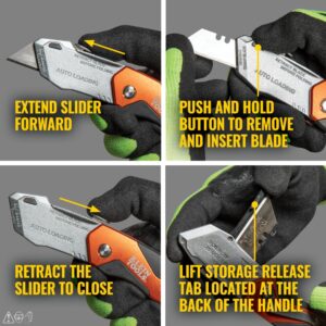 Klein Tools 44130 Utility Knife, Auto-Loading Folding Heavy Duty Retractable Box Cutter, Blade Storage, 3 Blades and Pocket Clip Included