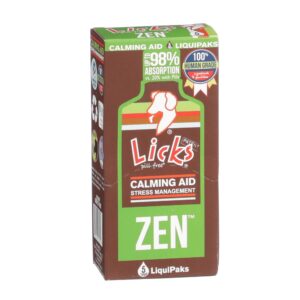 licks pill free zen dog calming - calming aid supplements for aggressive behavior and nervousness - calming dog treats for stress relief & dog health - gel packets - roasted chicken flavor, 5 use