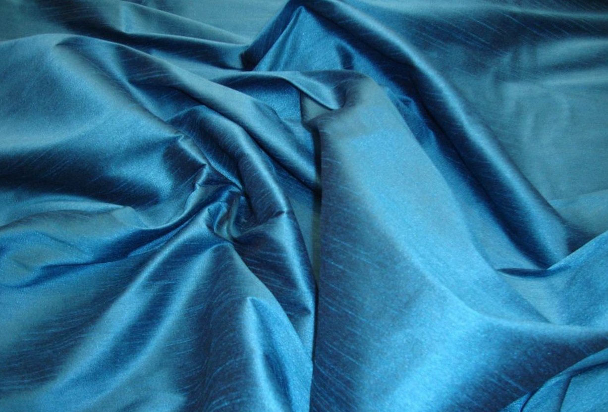 LUVFABRICS Horizon Blue Shantung Dupioni Faux Silk Fabric Per Yard