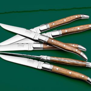 LAGUIOLE HERITAGE Tradition Ultra Sharp Stainless Steel Gourmet Steak Knives Set of 6 | Triple Rivet Knife Cutlery Set, Light Wood Handle, 4.5 Inch Blade