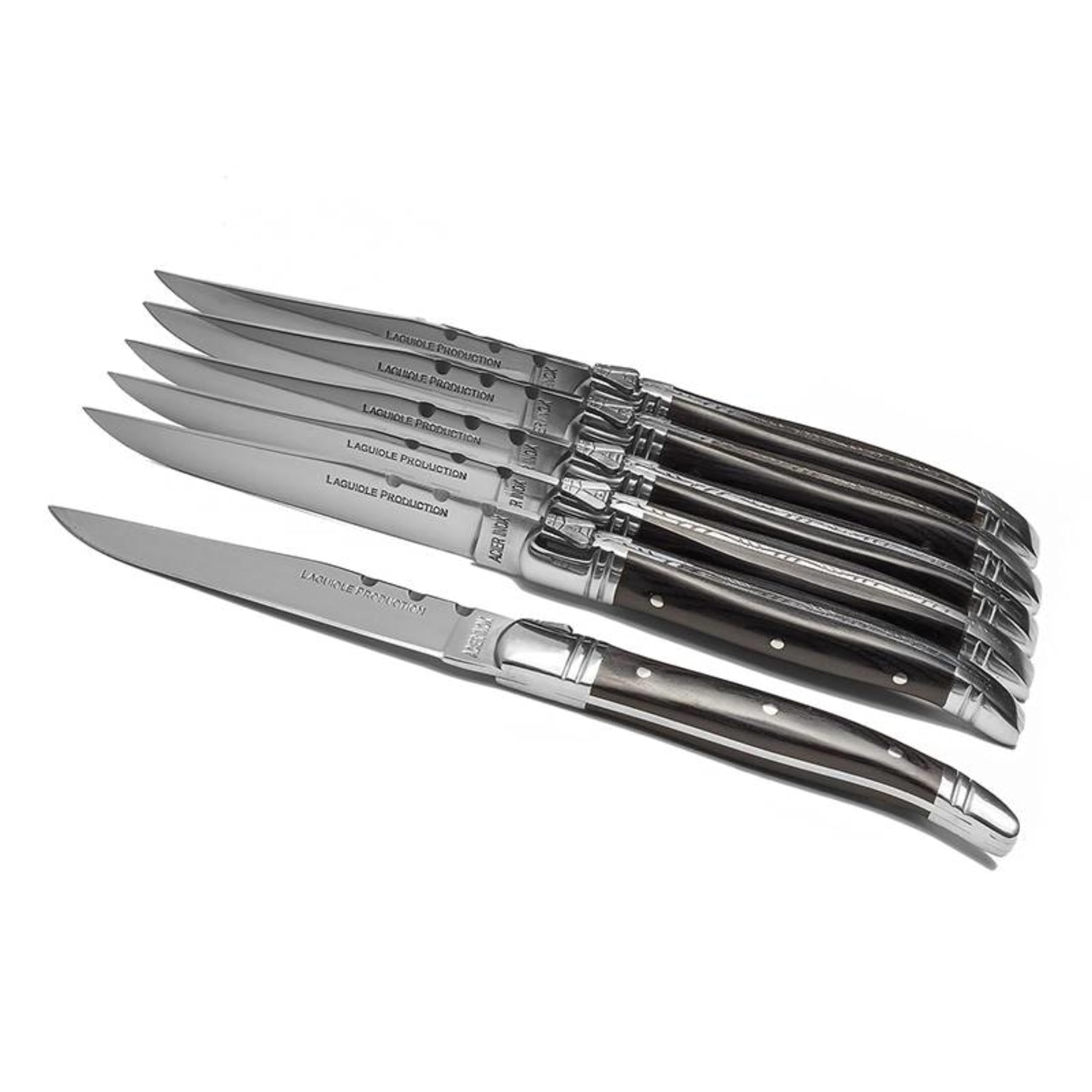 LAGUIOLE HERITAGE Tradition Ultra Sharp Stainless Steel Gourmet Steak Knives Set of 6 | Triple Rivet Knife Cutlery Set, Dark Wood Handle, 4.5 Inch Blade