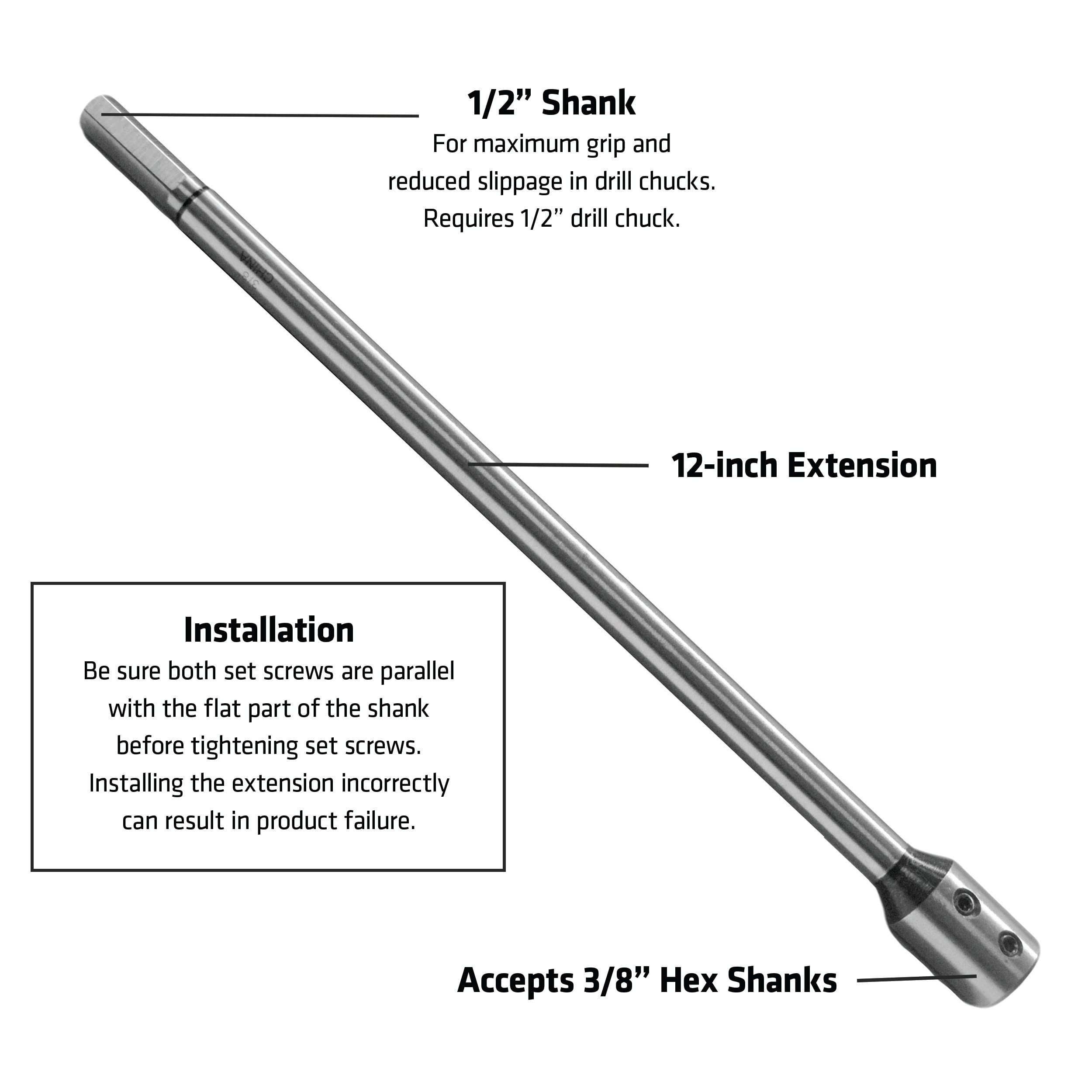 Century Drill & Tool – 38112 12” Ship Auger Extension – Accepts 3/8” Shank, ½” Hex Drive with Extended Reach