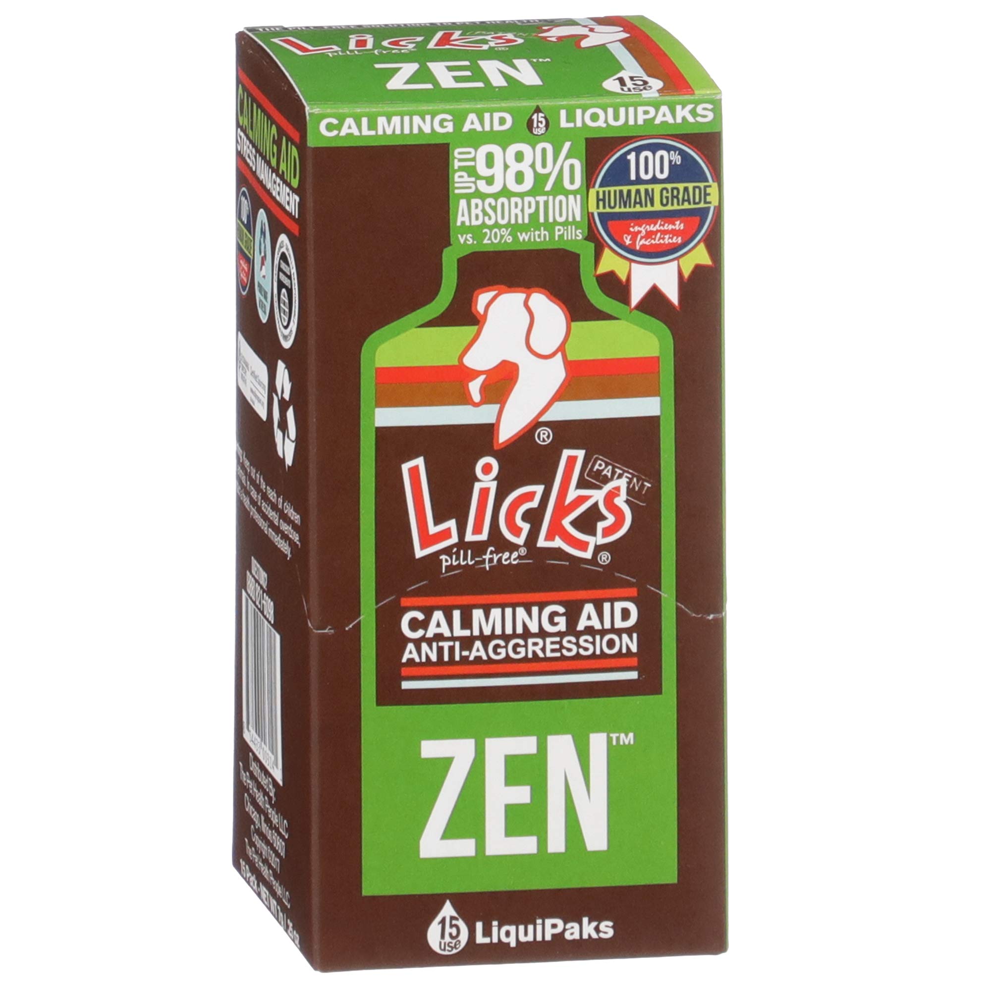 Licks Pill-Free Zen Dog Calming - Calming Aid Supplements for Aggressive Behavior and Nervousness - Calming Dog Treats for Stress Relief & Dog Health - Gel Packets - Roasted Chicken Flavor, 15 Use