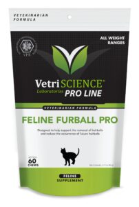 vetriscience feline furball pro - skin supplement for cats aids against hairballs - digestive health & comfort support for cats - feline skin & coat health formula - 60 chews