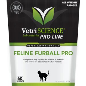 VetriScience Feline Furball Pro - Skin Supplement for Cats Aids Against Hairballs - Digestive Health & Comfort Support for Cats - Feline Skin & Coat Health Formula - 60 Chews