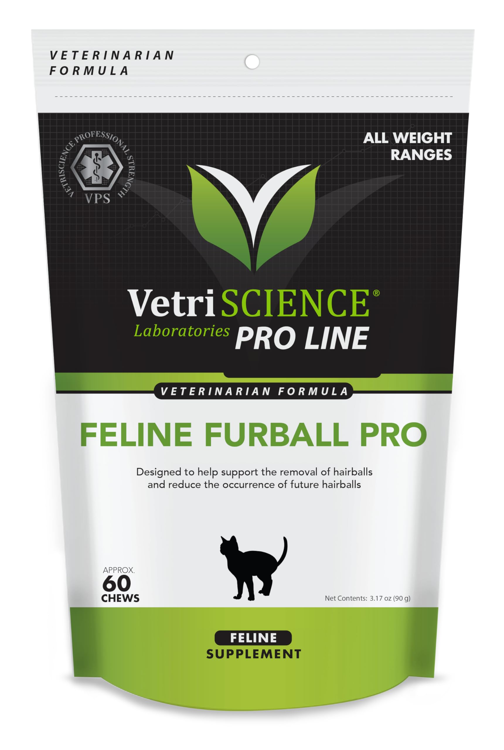 VetriScience Feline Furball Pro - Skin Supplement for Cats Aids Against Hairballs - Digestive Health & Comfort Support for Cats - Feline Skin & Coat Health Formula - 60 Chews